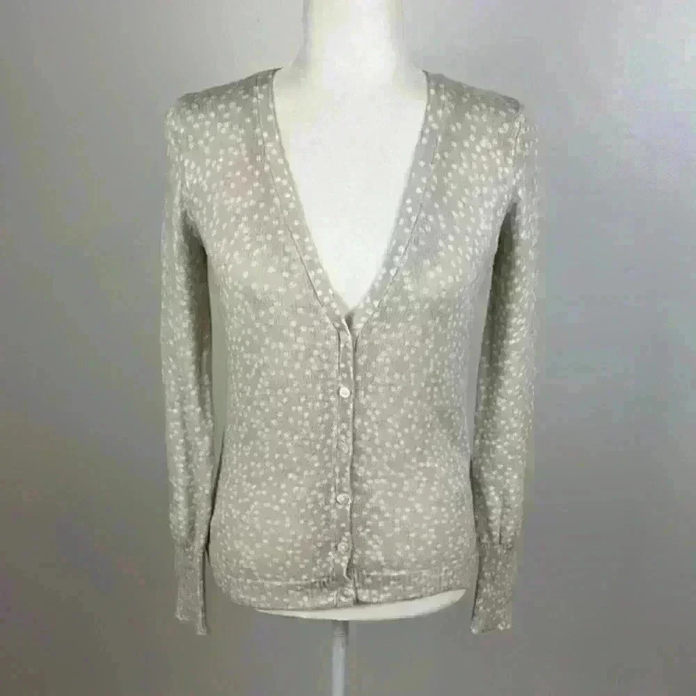 Old Navy Tan & White Polka Dot Cardigan Size Small
